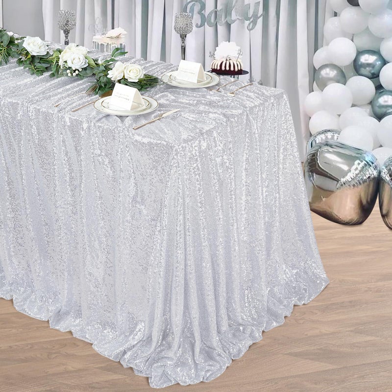 SoarDream Silver Sequin Tablecloth 60x102 Inch Sparkle Table Cover Glitter Tablecloth for Wedding Party Baby Shower Birthday Table Decorations - Image 3
